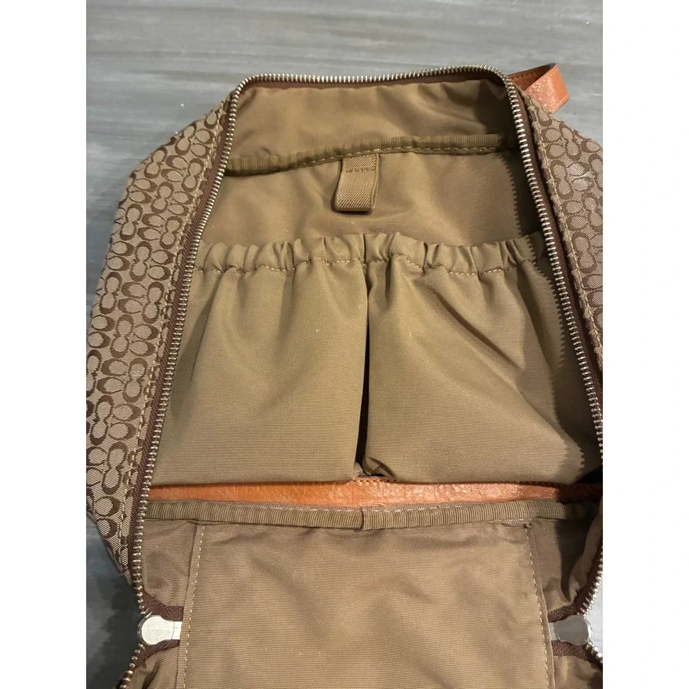 Coach Signature Travel Organizer Toiletry Cosmetic Bag Brown Jacquard Leather